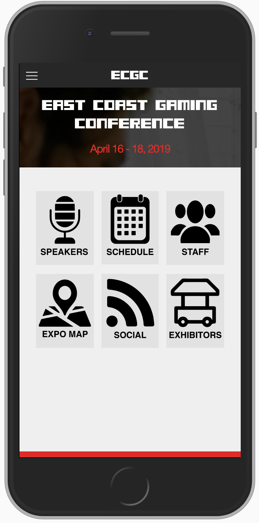 Home screen of the ECGC app